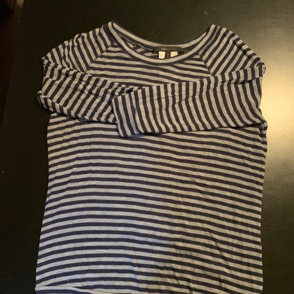 Blue and gray stripped BCBG 3/4 sleeves top.